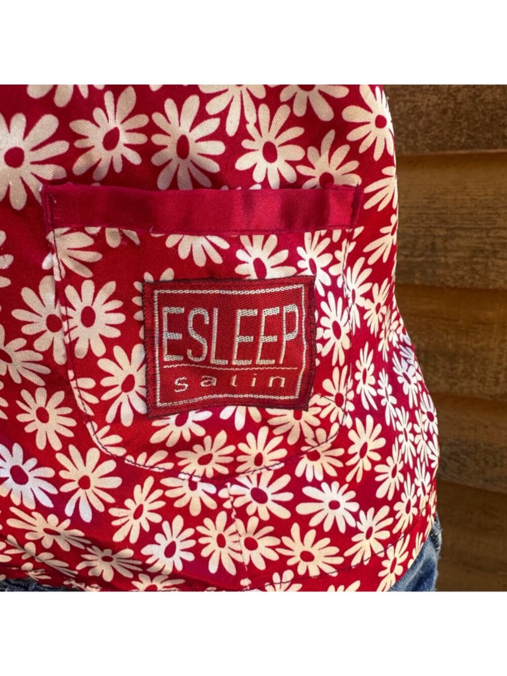 Vintage E-Sleep Red & White Daisy Print Button-Up Pajama Top 90s Medium - Picture 6 of 10